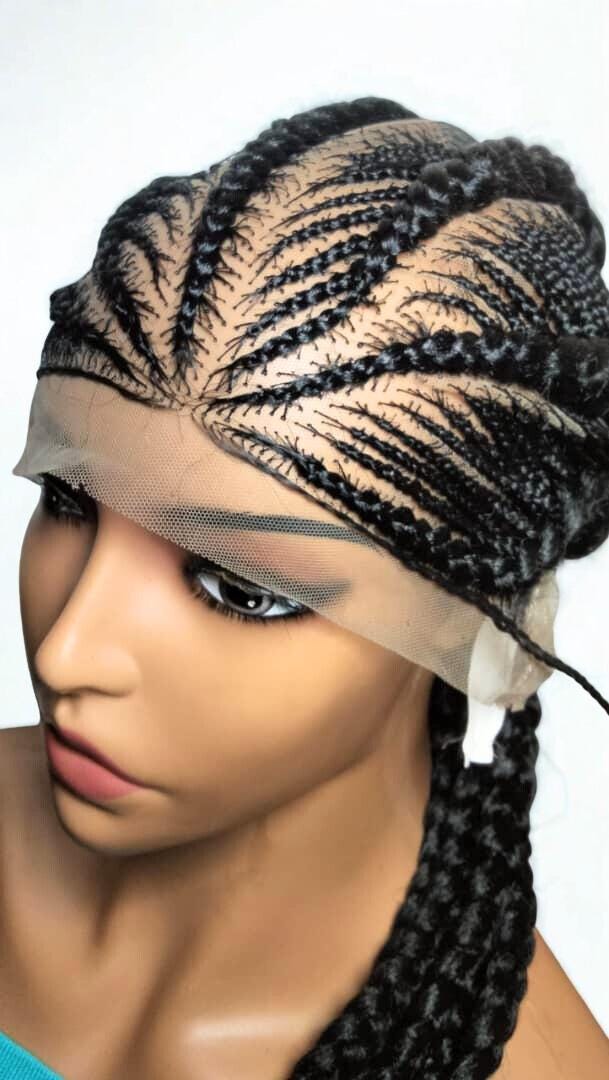 Black Braided Wig: Large Cornrow Braids, Full Lace with Baby Hair