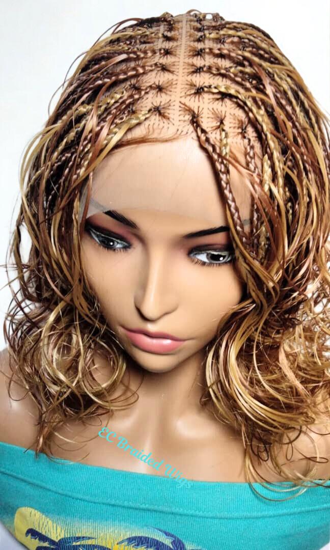 BoHo Knotless Box Braids. Golden Brown Braided Wig . Full Lace Baby Hair