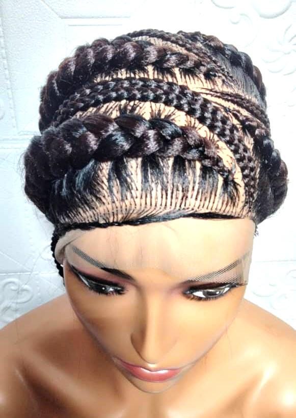 Bun Braided Wig. Ghana Cornrow Braids. Full Lace with Baby Hair