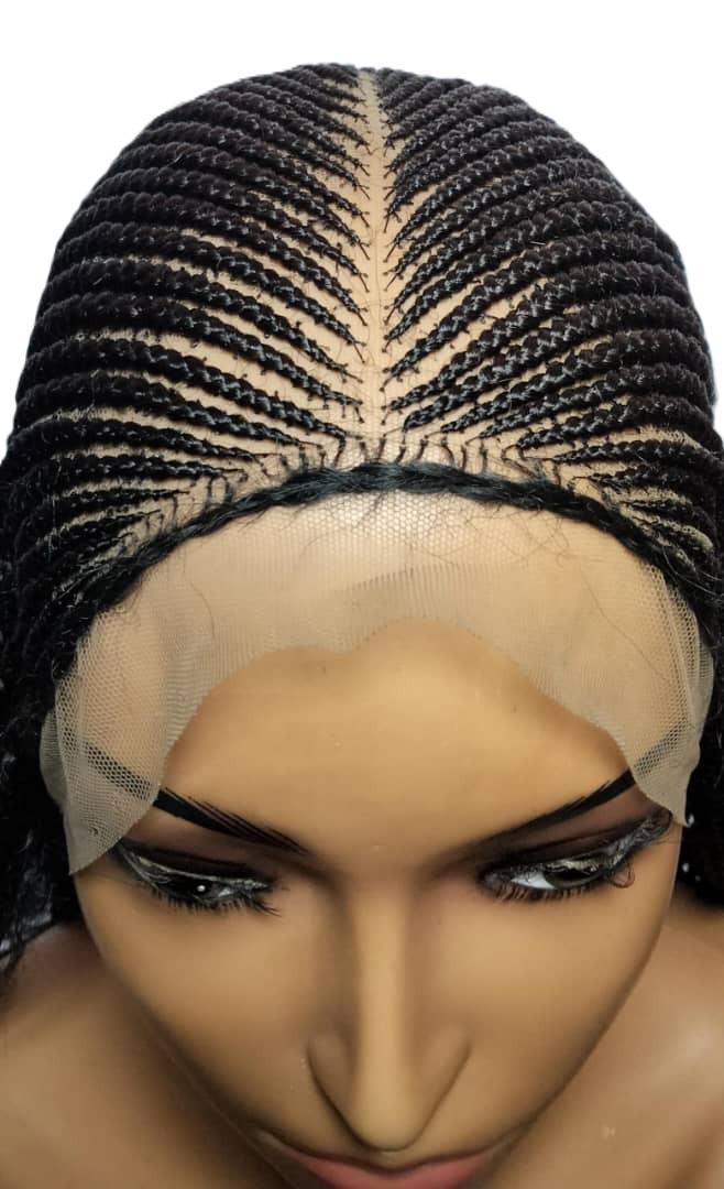 Long Dark Brown Braided Wig. Ghana Cornrow Braids Full Lace With Baby Hair. 36in