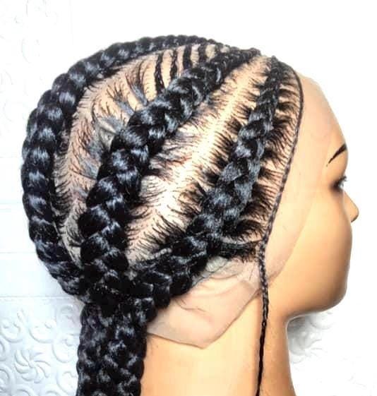 Black Braided Wig: Large Cornrow Braids, Full Lace with Baby Hair
