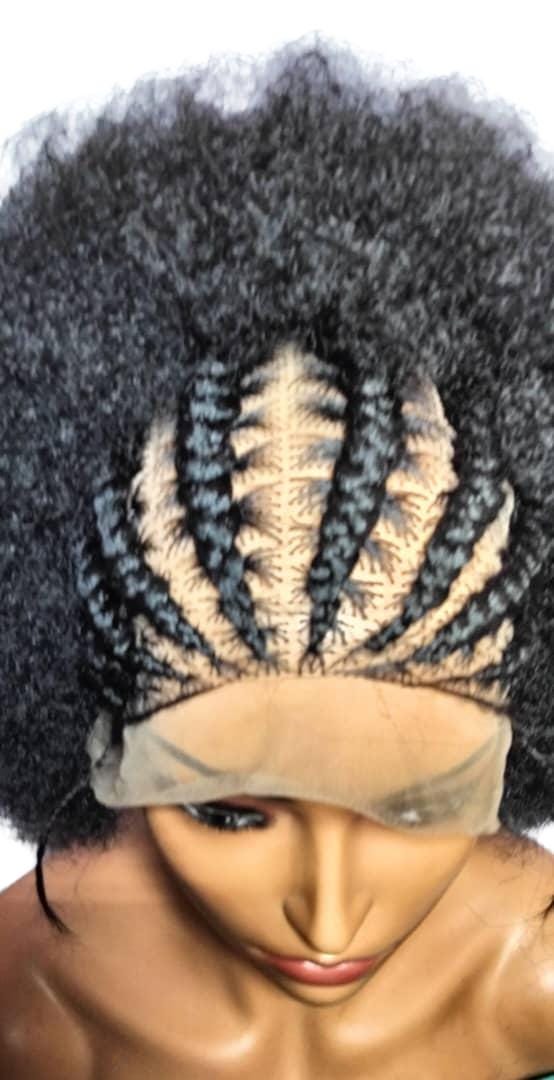 Black Kinky Natural Afro Updo Braided Wig. Full Lace with Baby Hair.