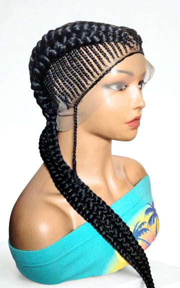 Black Braided Wig. Cornrow Large Double Braids. Full Lace Baby Hair