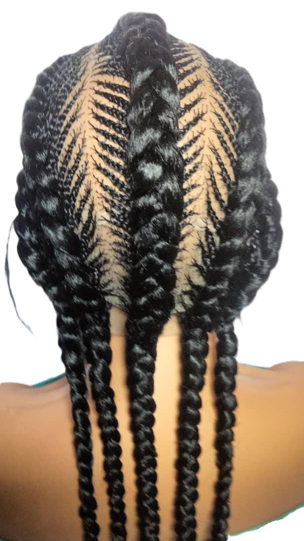 Black Braided Wig. Long Jumbo Cornrow Braids. Full Lace Baby Hair, Lemonade Braids.