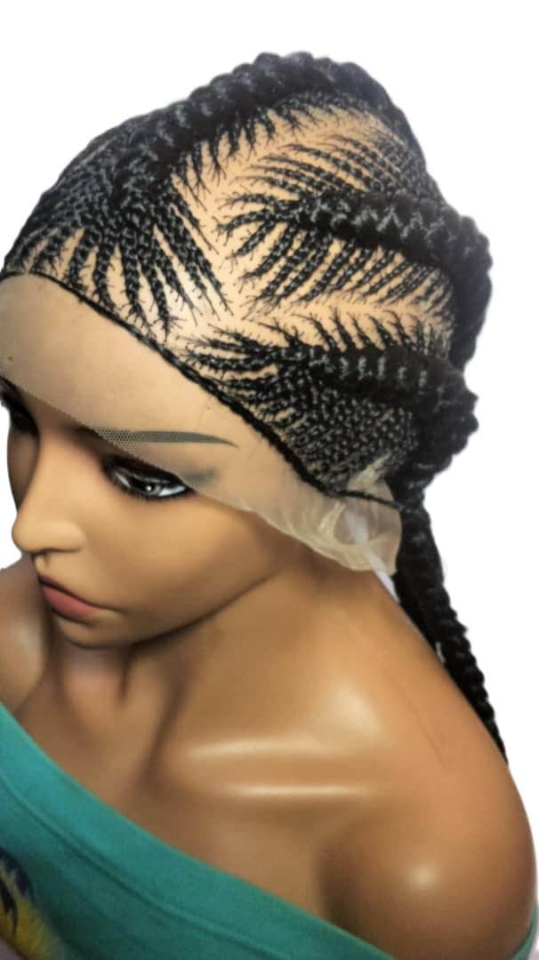 Black Braided Wig. Long Jumbo Cornrow Braids. Full Lace Baby Hair, Lemonade Braids.