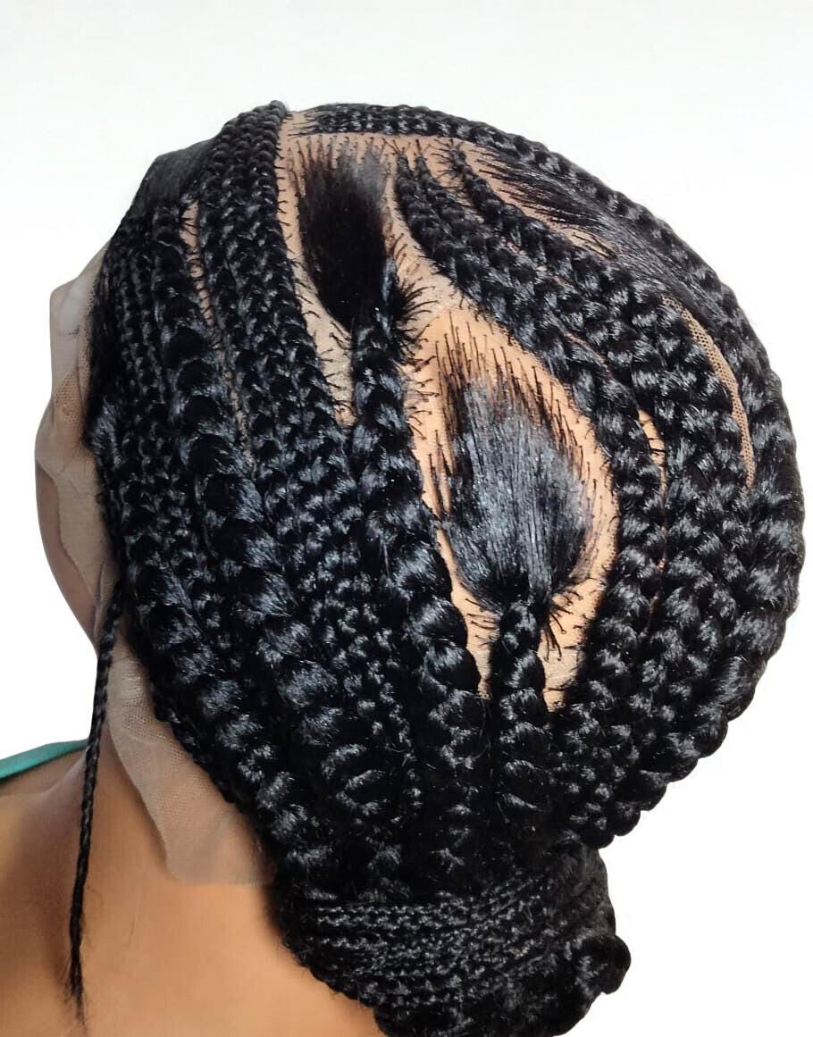 Handmade Cornrow Bun Braided Wig: Full Lace with Baby Hair.