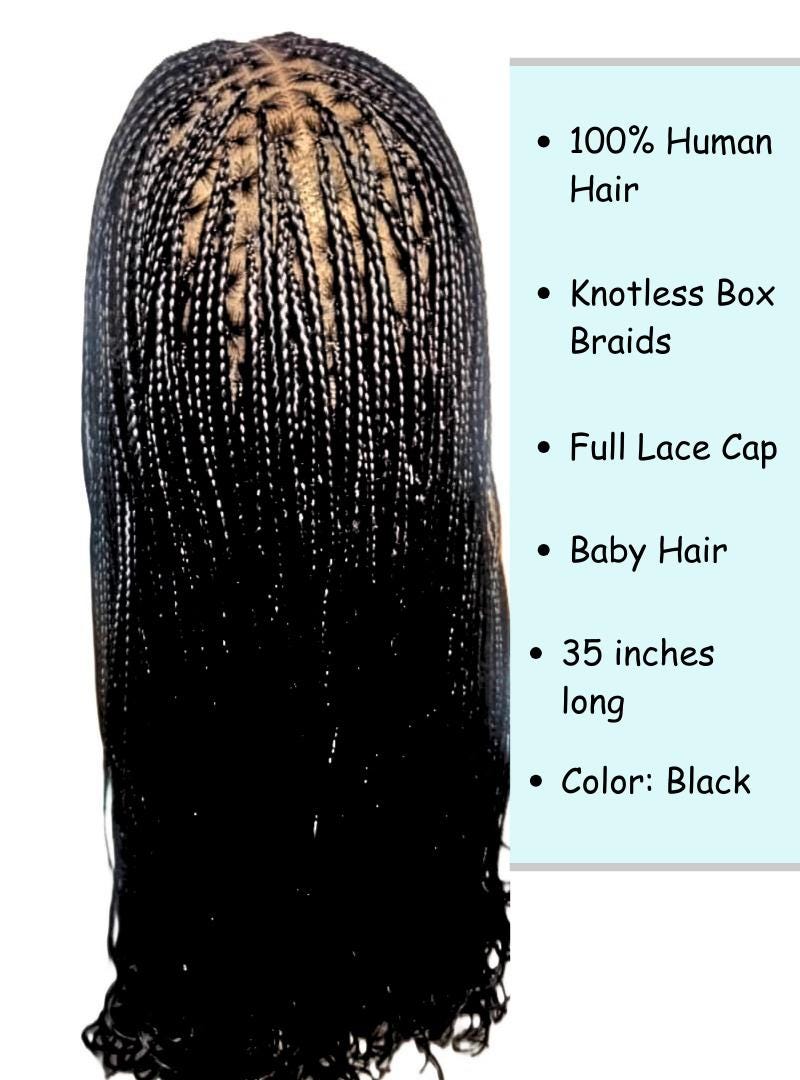 Human Hair Braided Wigs. 35” Knotless Box Braids. Full Lace Baby Hair