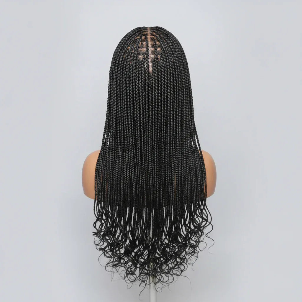 Human Hair Braided Wigs. 35” Knotless Box Braids. Full Lace Baby Hair - EC Braided Wigs