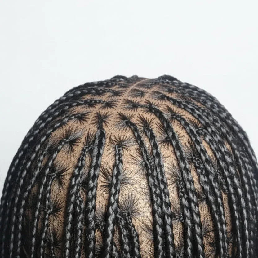 Human Hair Braided Wigs. 35” Knotless Box Braids. Full Lace Baby Hair - EC Braided Wigs