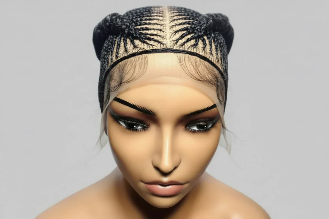 Braided Bun Wig. Full Lace with Baby Hair. Black Ghana Braids - EC Braided Wigs