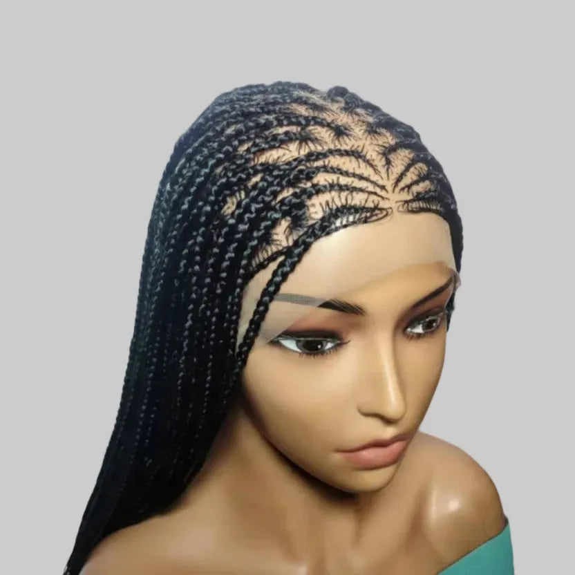 Black and Green Knotless Box Braids. Handmade Braided Wig. Full Lace Baby Hair - EC Braided Wigs