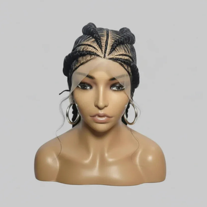 Black Braided Wig. Stitch Cornrow Braids. Full Lace Baby Hair - EC Braided Wigs