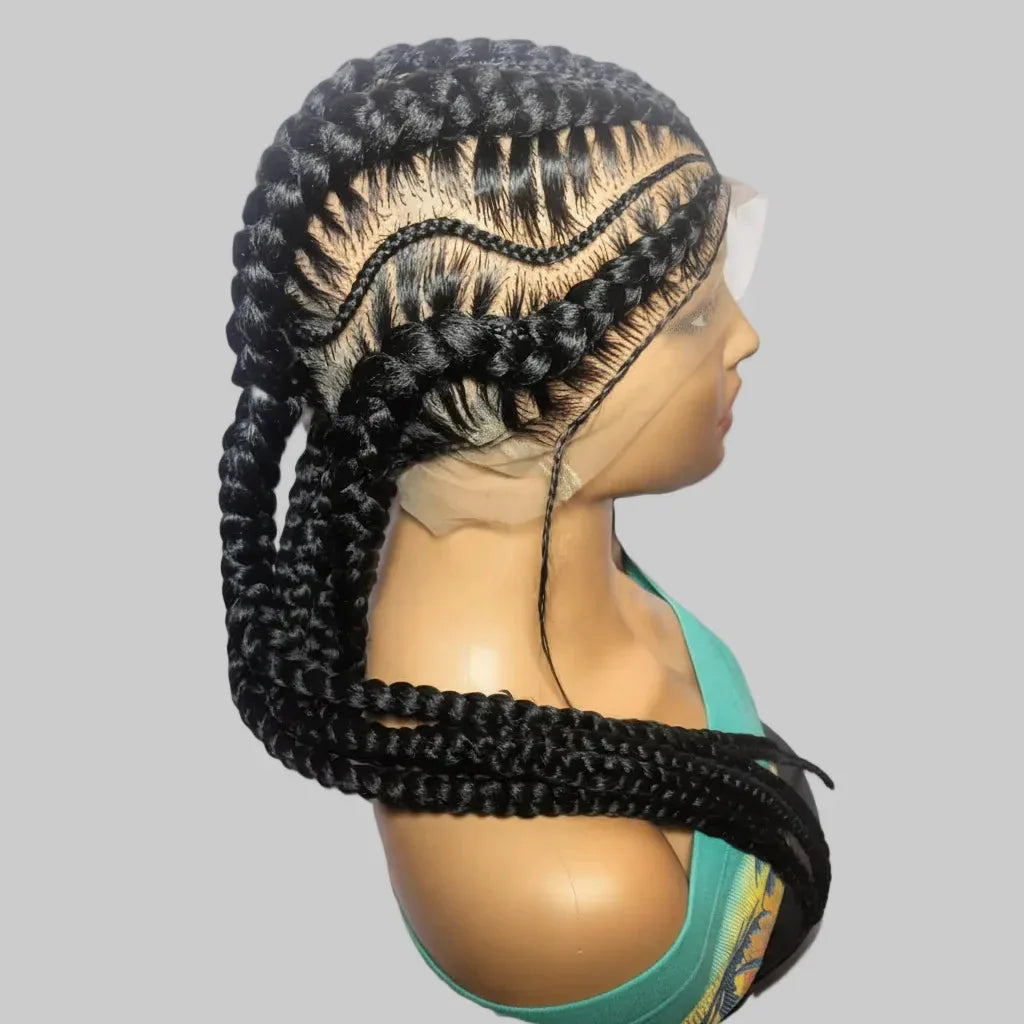 Black Braided Wig. Stitch Cornrow Braids. Full Lace Baby Hair - EC Braided Wigs