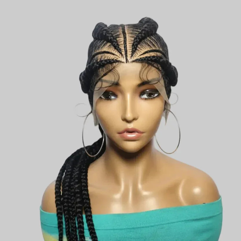 Black Braided Wig. Stitch Cornrow Braids. Full Lace Baby Hair - EC Braided Wigs