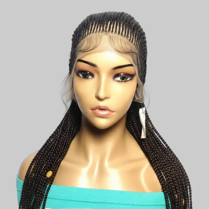 Cornrow Braided Wig: 38 Inch Full Lace with Baby Hair. Lemonade Braids with Beads - EC Braided Wigs