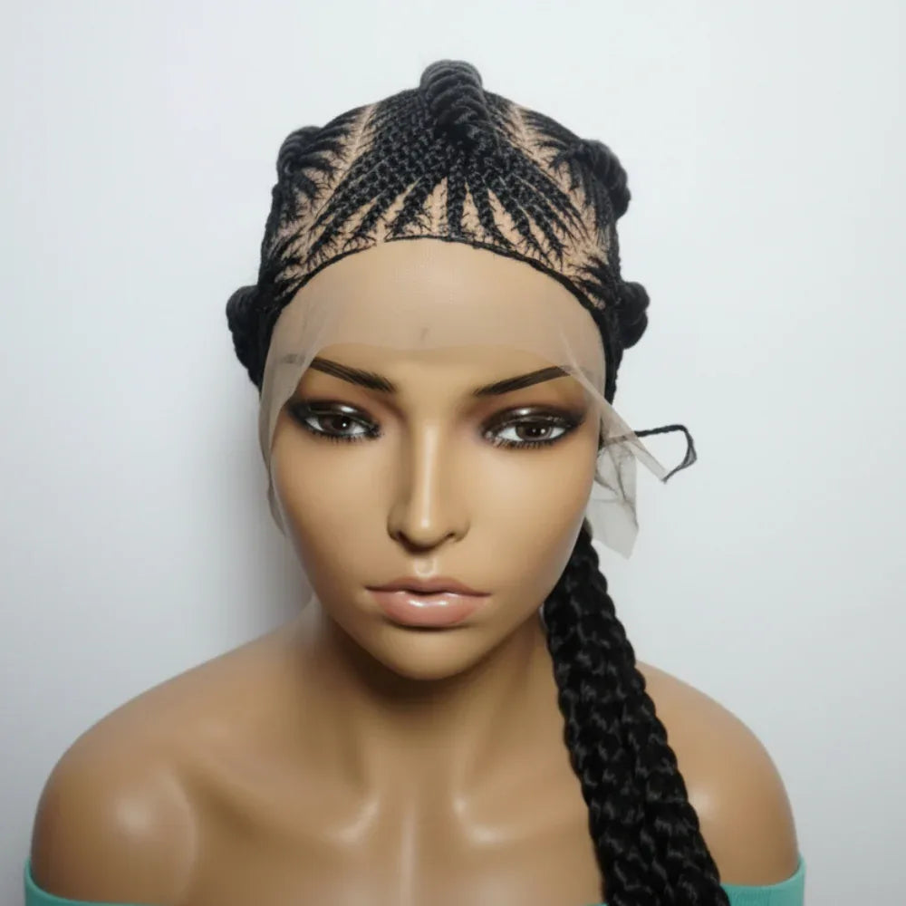 Black Braided Wig. Long Jumbo Cornrow Braids. Full Lace Baby Hair, Lemonade Braids. - EC Braided Wigs