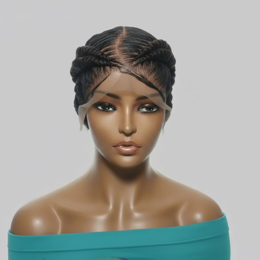 Bun Braided Wig. Large Double Braids. Full Lace with Baby Hair - EC Braided Wigs