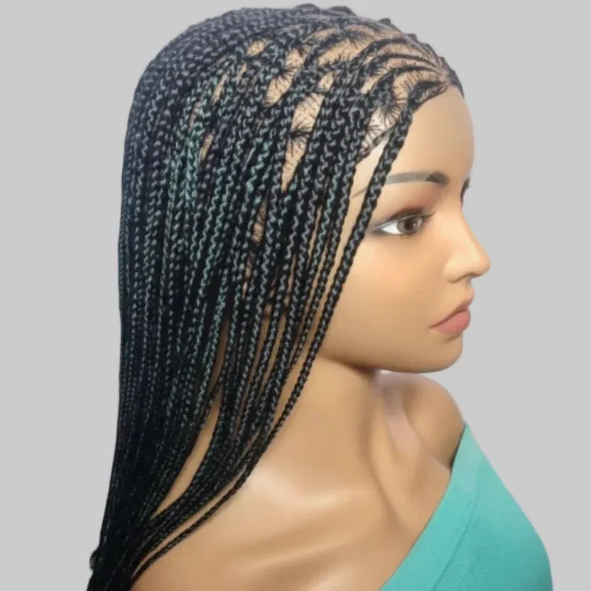 Black and Green Knotless Box Braids. Handmade Braided Wig. Full Lace Baby Hair - EC Braided Wigs