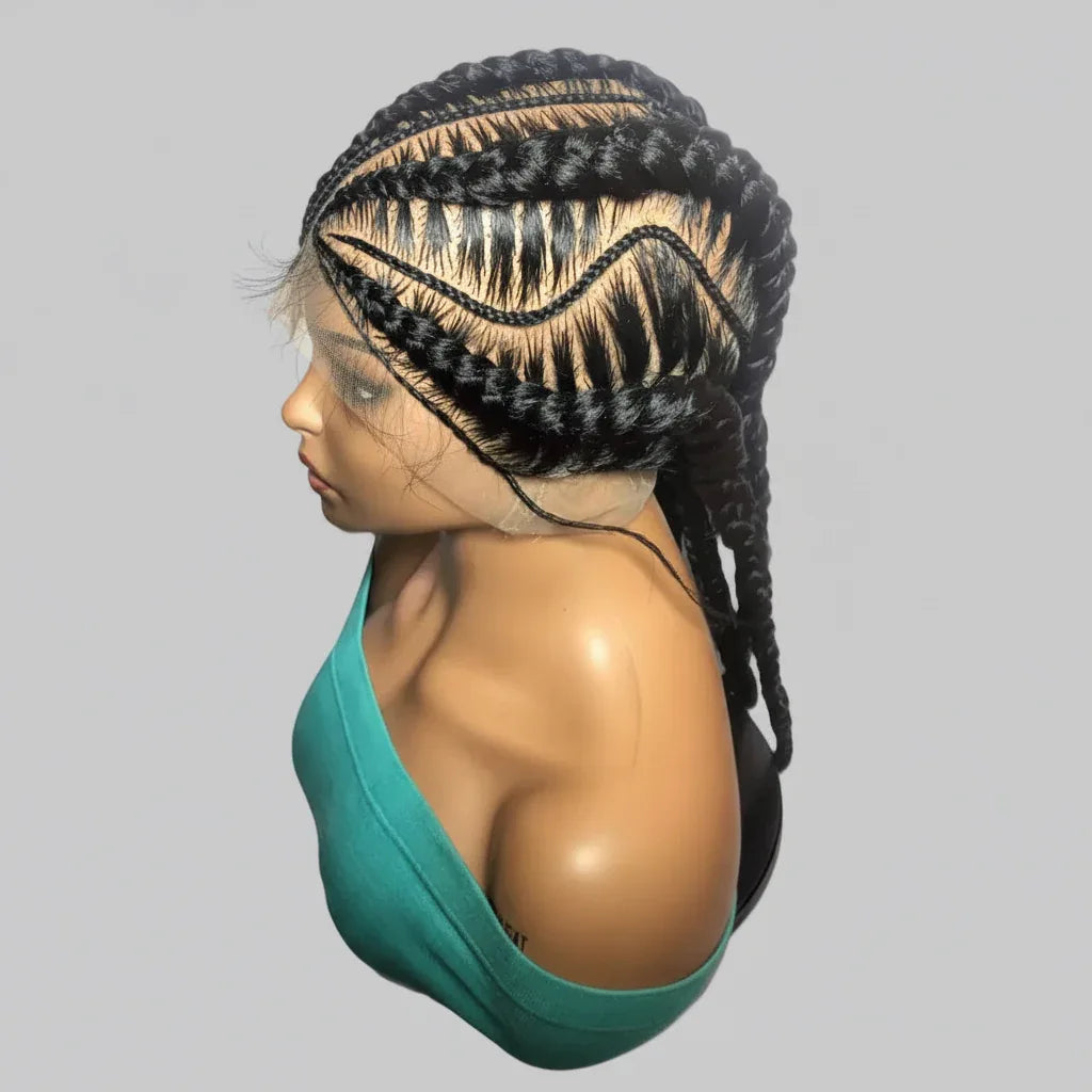 Black Braided Wig. Stitch Cornrow Braids. Full Lace Baby Hair - EC Braided Wigs