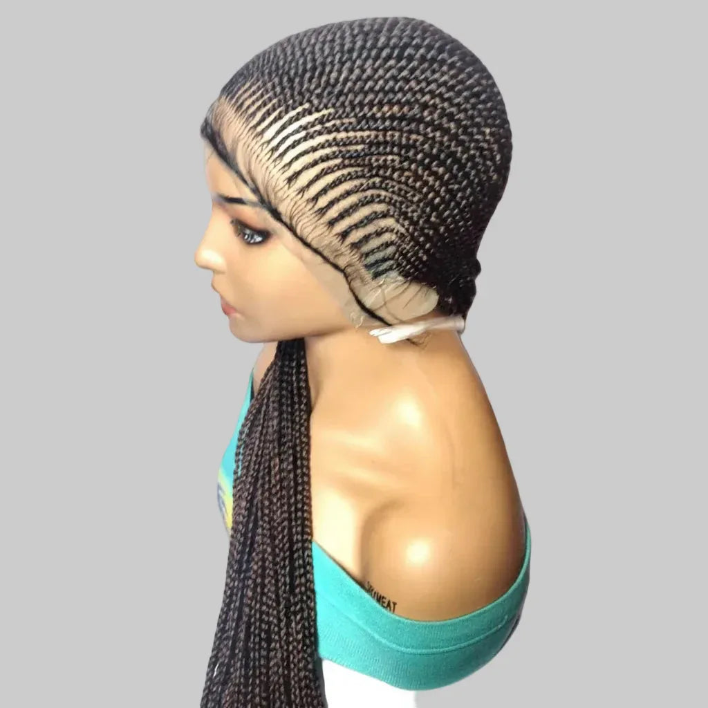 Cornrow Braided Wig: 38 Inch Full Lace with Baby Hair. Lemonade Braids with Beads - EC Braided Wigs