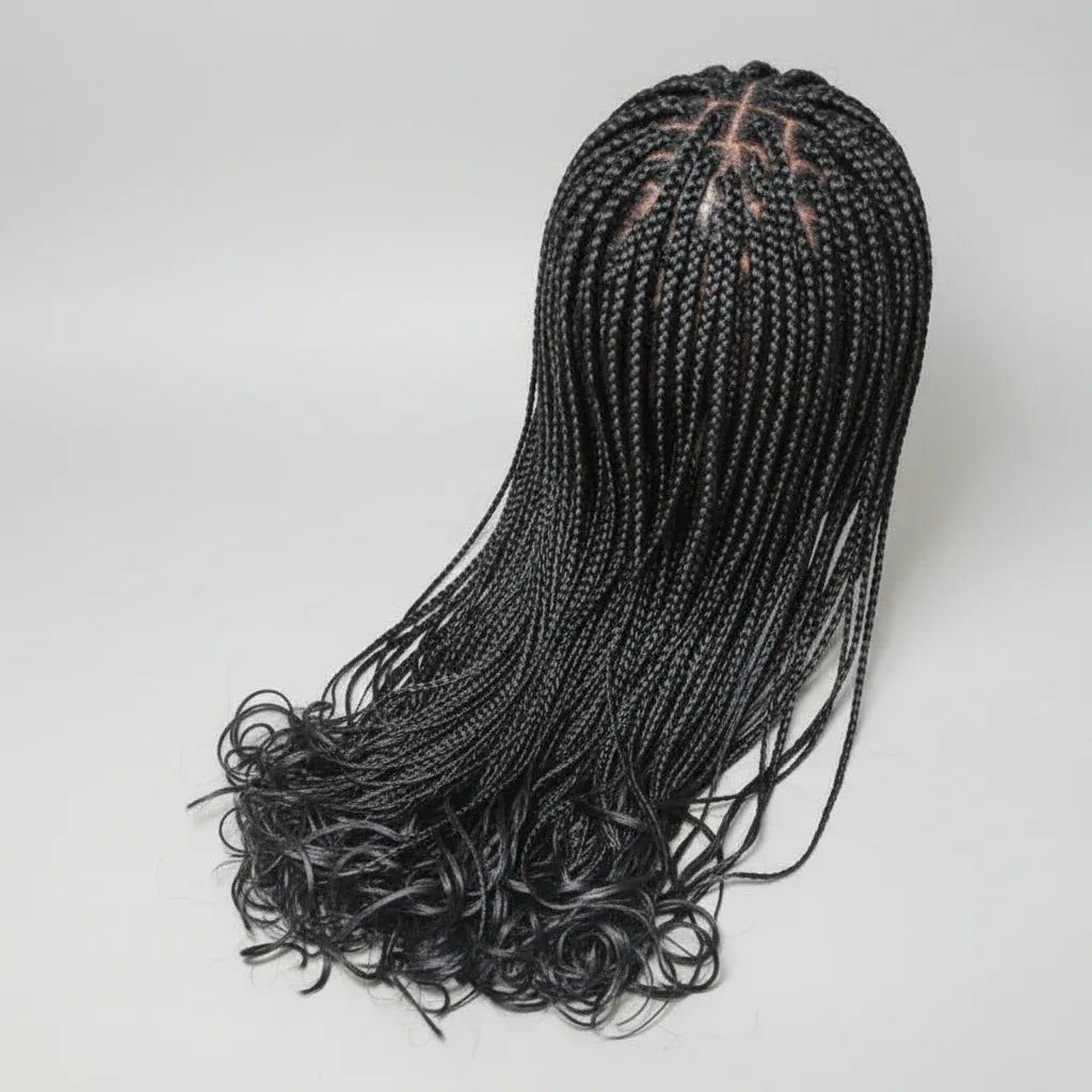 Human Hair Braided Wigs. 35” Knotless Box Braids. Full Lace Baby Hair - EC Braided Wigs