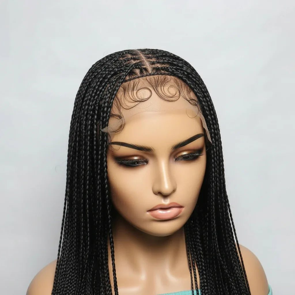 Human Hair Braided Wigs. 35” Knotless Box Braids. Full Lace Baby Hair - EC Braided Wigs
