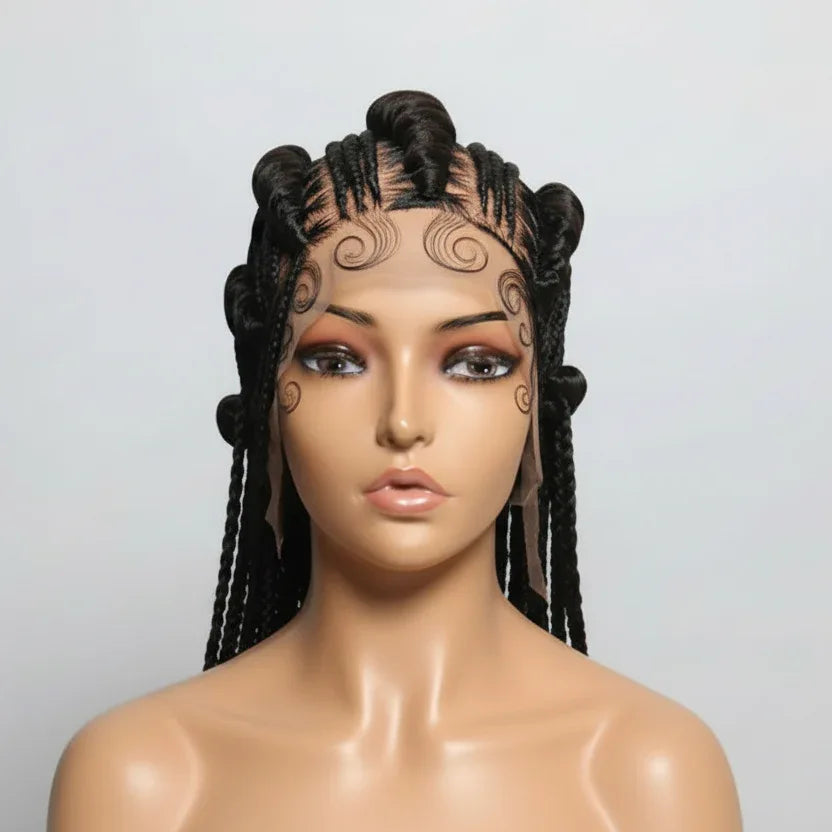 Large Ghana Braids Braided Wig. Jumbo Cornrow Braids with Wrapped Ends. - EC Braided Wigs