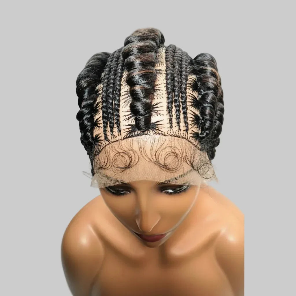 Large Ghana Braids Braided Wig. Jumbo Cornrow Braids with Wrapped Ends. - EC Braided Wigs