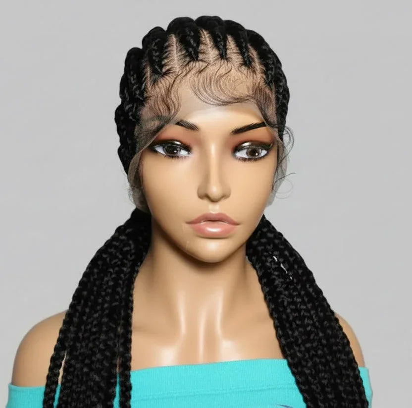 Braided Wig. Cornrow Large Braids. Full Lace with Baby Hair. 38in - EC Braided Wigs
