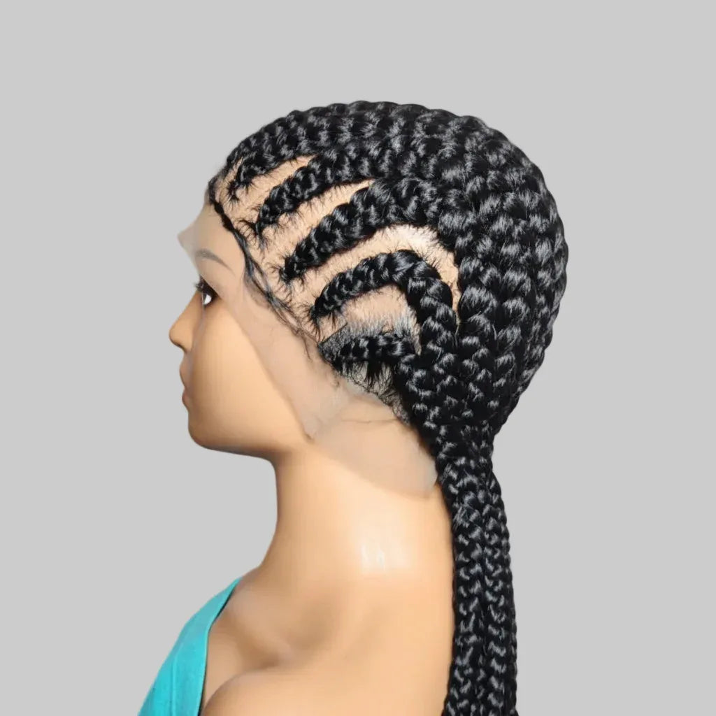 Braided Wig. Cornrow Large Braids. Full Lace with Baby Hair. 38in - EC Braided Wigs