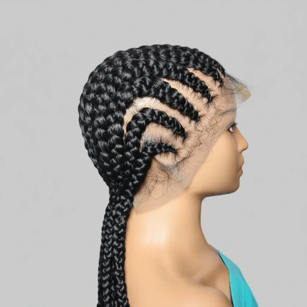 Braided Wig. Cornrow Large Braids. Full Lace with Baby Hair. 38in - EC Braided Wigs
