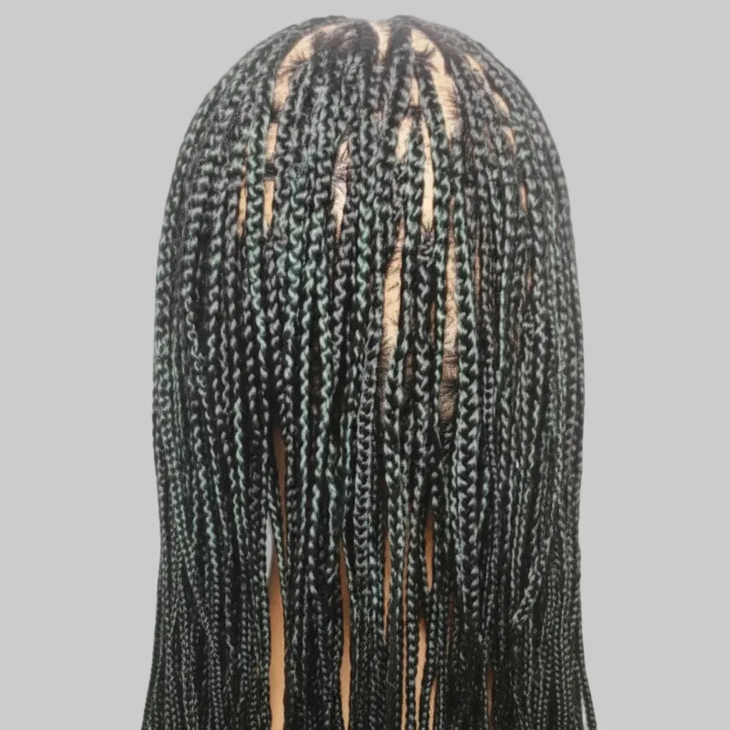 Black and Green Knotless Box Braids. Handmade Braided Wig. Full Lace Baby Hair - EC Braided Wigs