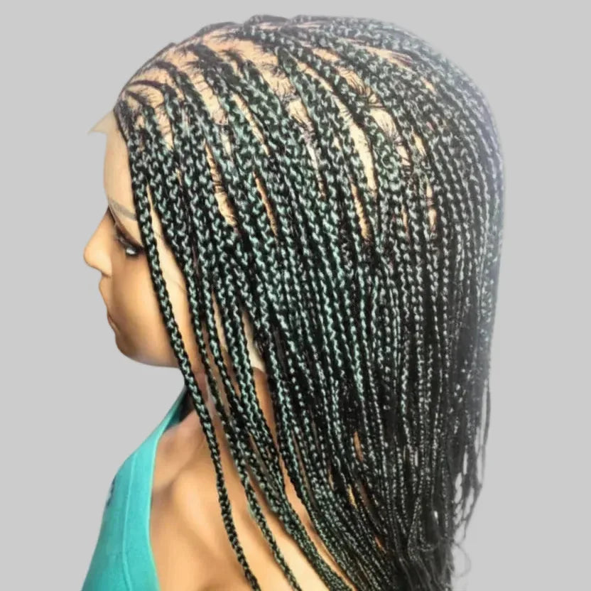 Black and Green Knotless Box Braids. Handmade Braided Wig. Full Lace Baby Hair - EC Braided Wigs