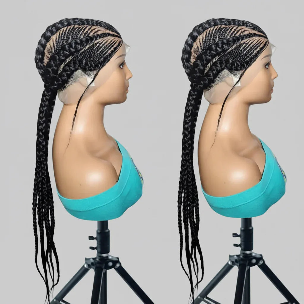 Black Braided Wig: Large Cornrow Braids, Full Lace with Baby Hair - EC Braided Wigs