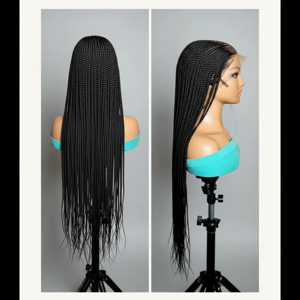 Handmade Braided Wig. Cornrow with Individual Box Braids. Full Lace with Baby Hair - EC Braided Wigs