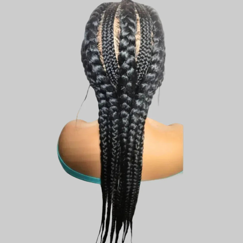 Jumbo Braids. Black Cornrow Braided Wig. Full Lace with Baby Hair - EC Braided Wigs