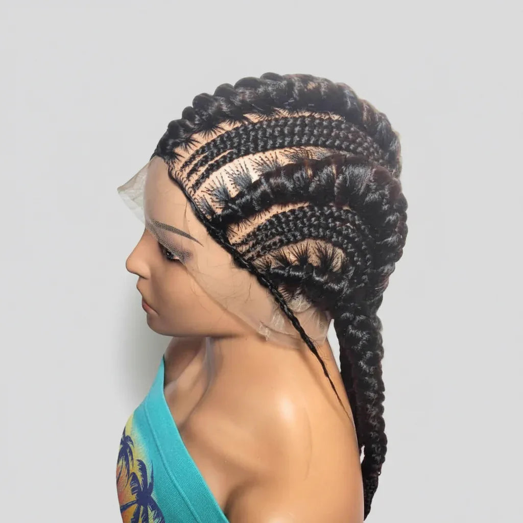 Large Ghana Braids Braided Wig. Jumbo Cornrow Braids with Wrapped Ends. - EC Braided Wigs