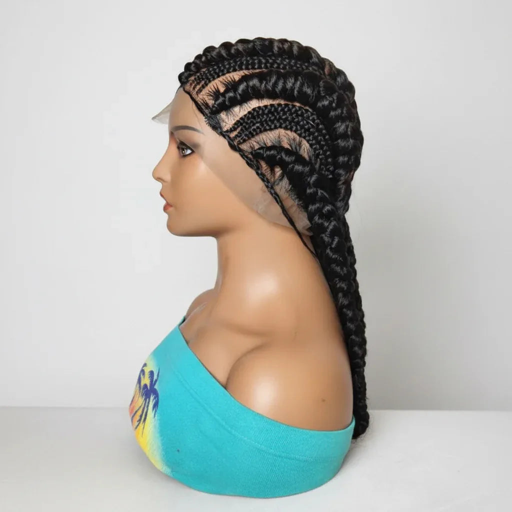 Large Ghana Braids Braided Wig. Jumbo Cornrow Braids with Wrapped Ends. - EC Braided Wigs
