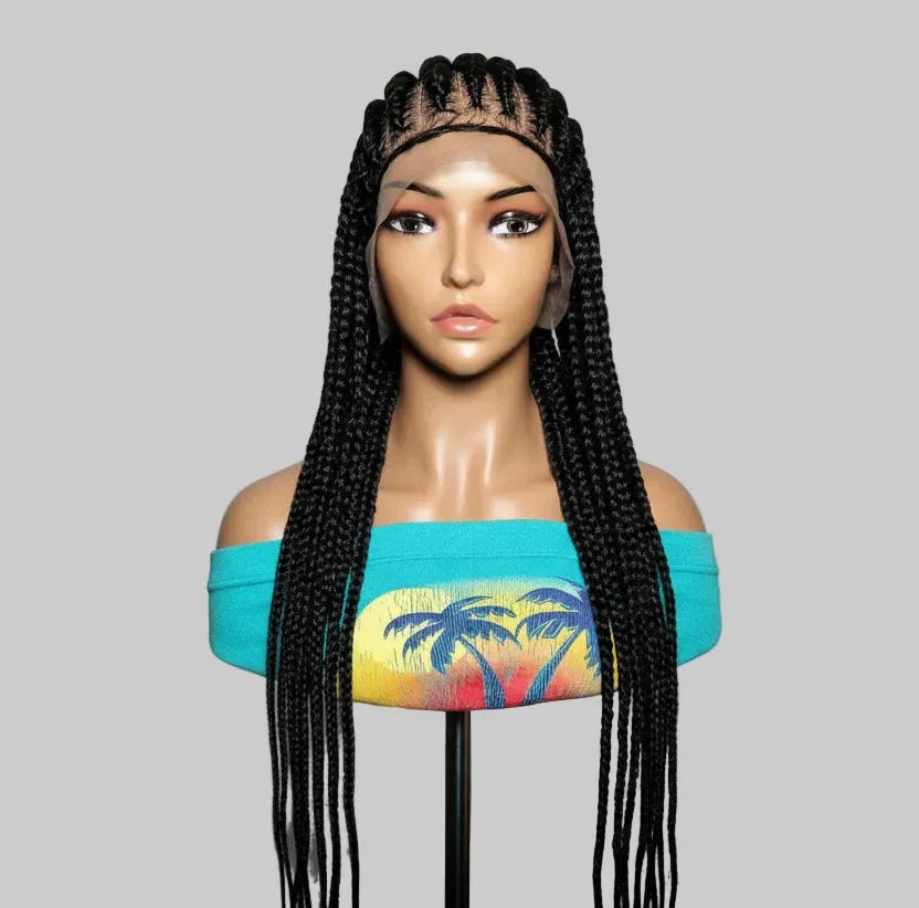 Braided Wig. Cornrow Large Braids. Full Lace with Baby Hair. 38in - EC Braided Wigs
