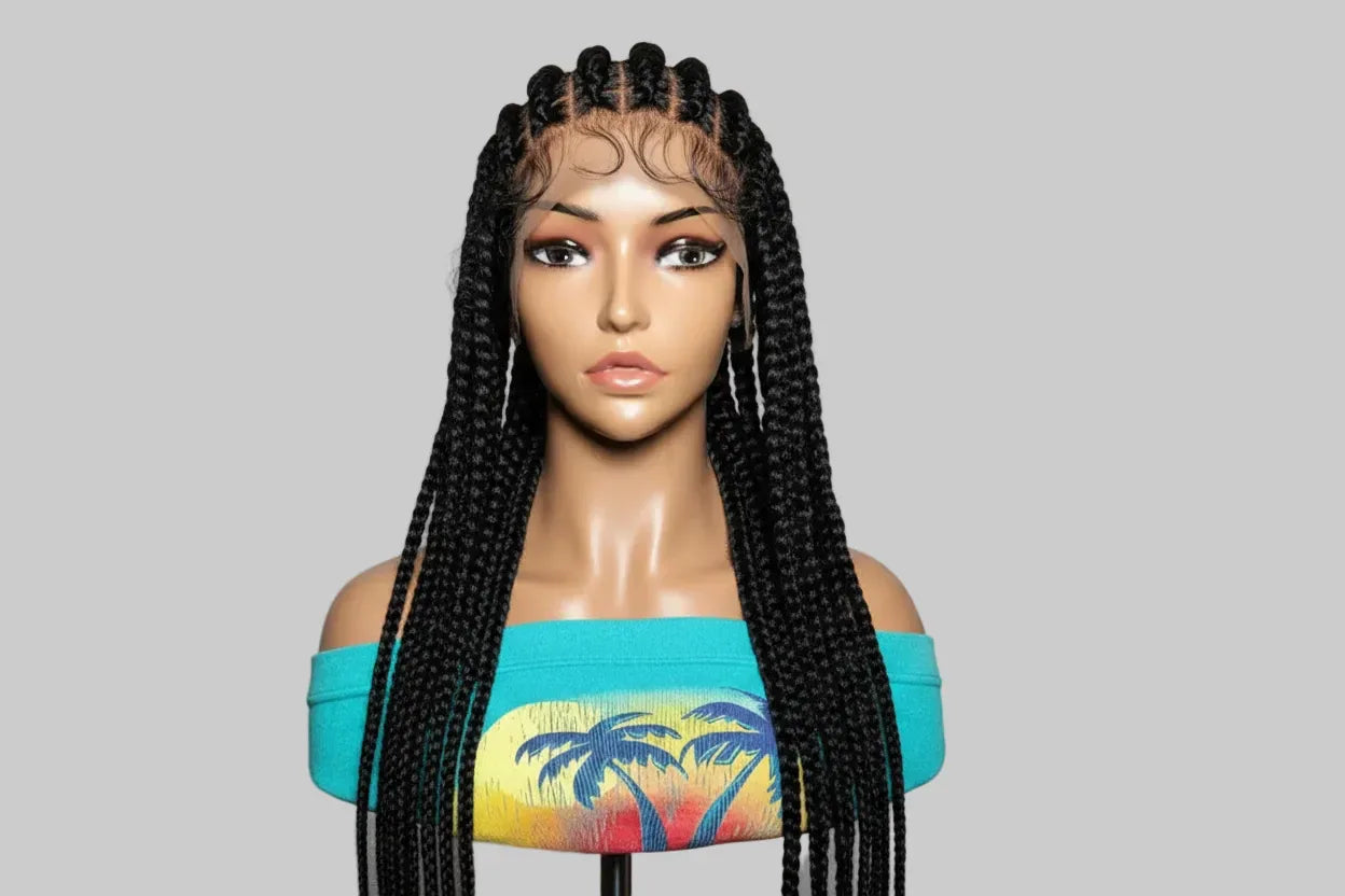 Braided Wig. Cornrow Large Braids. Full Lace with Baby Hair. 38in - EC Braided Wigs
