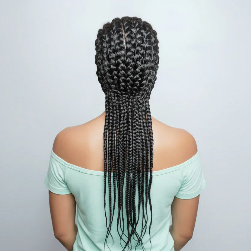 Braided Wig. Cornrow Large Braids. Full Lace with Baby Hair. 38in - EC Braided Wigs