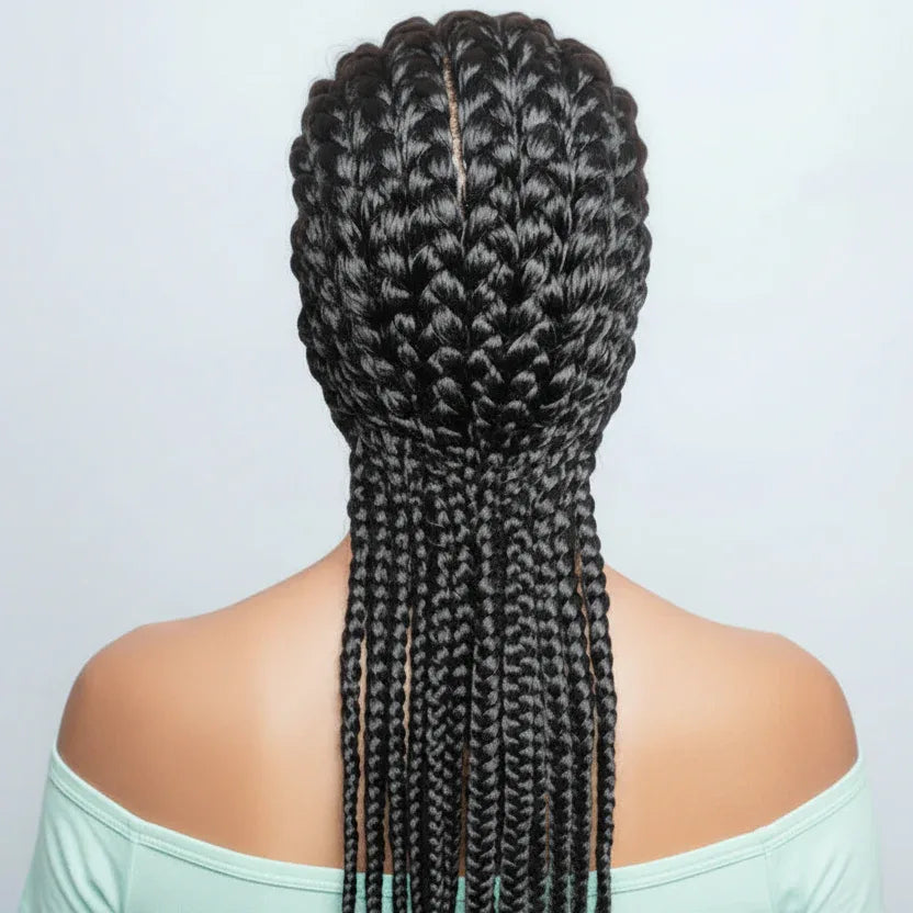 Braided Wig. Cornrow Large Braids. Full Lace with Baby Hair. 38in - EC Braided Wigs