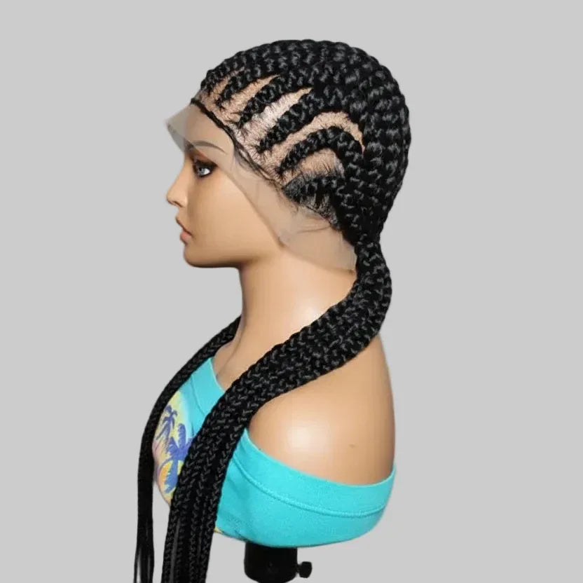 Braided Wig. Cornrow Large Braids. Full Lace with Baby Hair. 38in - EC Braided Wigs
