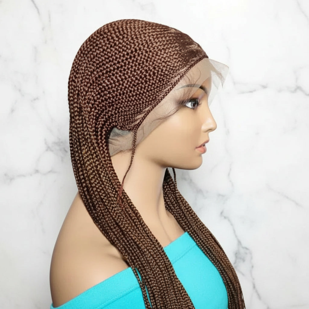 Braided Wig. Cornrow Braids with Knotless Box Braids. Full Lace Baby Hair. - EC Braided Wigs