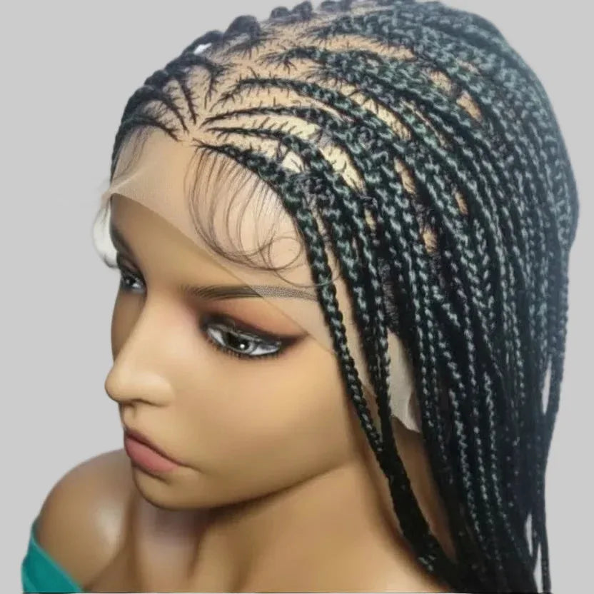 Black and Green Knotless Box Braids. Handmade Braided Wig. Full Lace Baby Hair - EC Braided Wigs