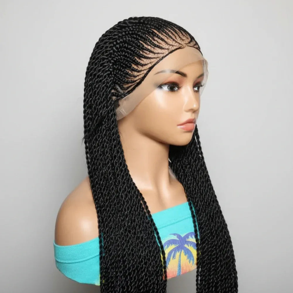 Black Braided Wig. Cornrow with Individual Braids. Full Lace With Baby Hair. 42ins - EC Braided Wigs