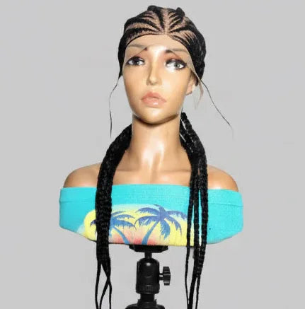 Black Braided Wig: Large Cornrow Braids, Full Lace with Baby Hair - EC Braided Wigs