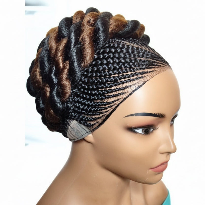 Jumbo Twist Braids. Puff Knots Cornrow Braided Wig Full Lace with Baby Hair