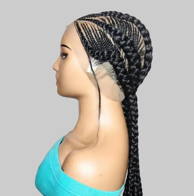 Black Braided Wig: Large Cornrow Braids, Full Lace with Baby Hair - EC Braided Wigs