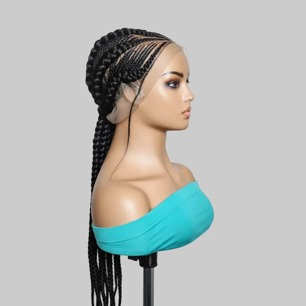 Black Braided Wig: Large Cornrow Braids, Full Lace with Baby Hair - EC Braided Wigs
